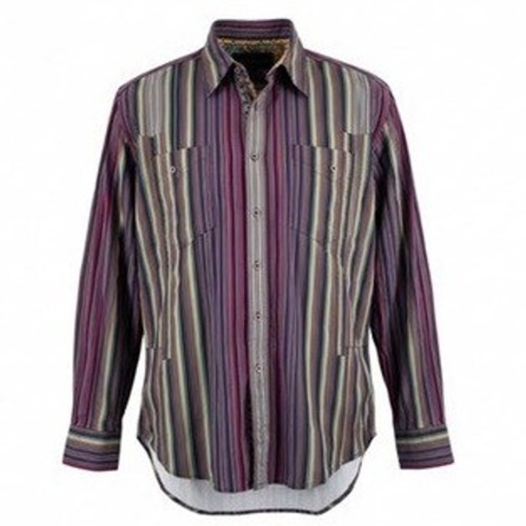 Robert Graham Other - Robert Graham Mens Large Button Up Shirt Purple Striped Embroidered Scooter L